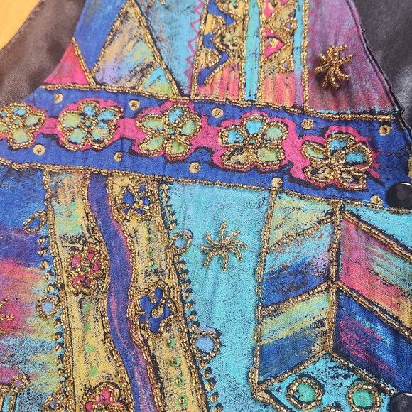 Vintage 90s Daily Planet Beaded Boho Art Vest Size Large - Picture 4 of 16